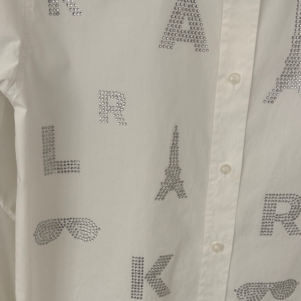 Karl Lagerfeld White Shirt with Rhinestone Accents - Picture 4 of 6
